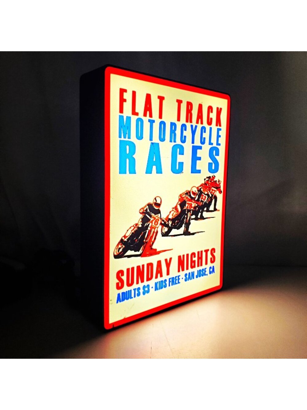 Flat Track Motorcycle Races LED Light Box Sign - 7x10 Vintage Style USB Powered